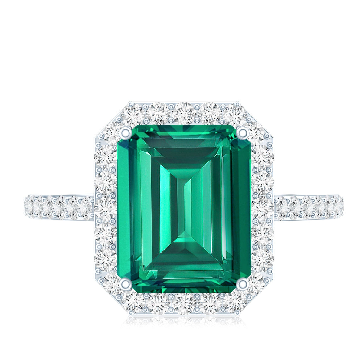 Emerald Engagement Ring – Lab Grown Emerald Cut 3 Carat Diamond Halo Ring