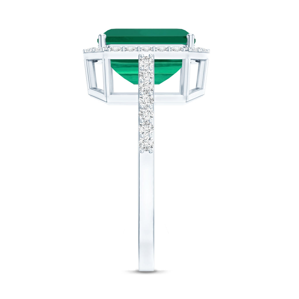 Emerald Engagement Ring – Lab Grown Emerald Cut 3 Carat Diamond Halo Ring