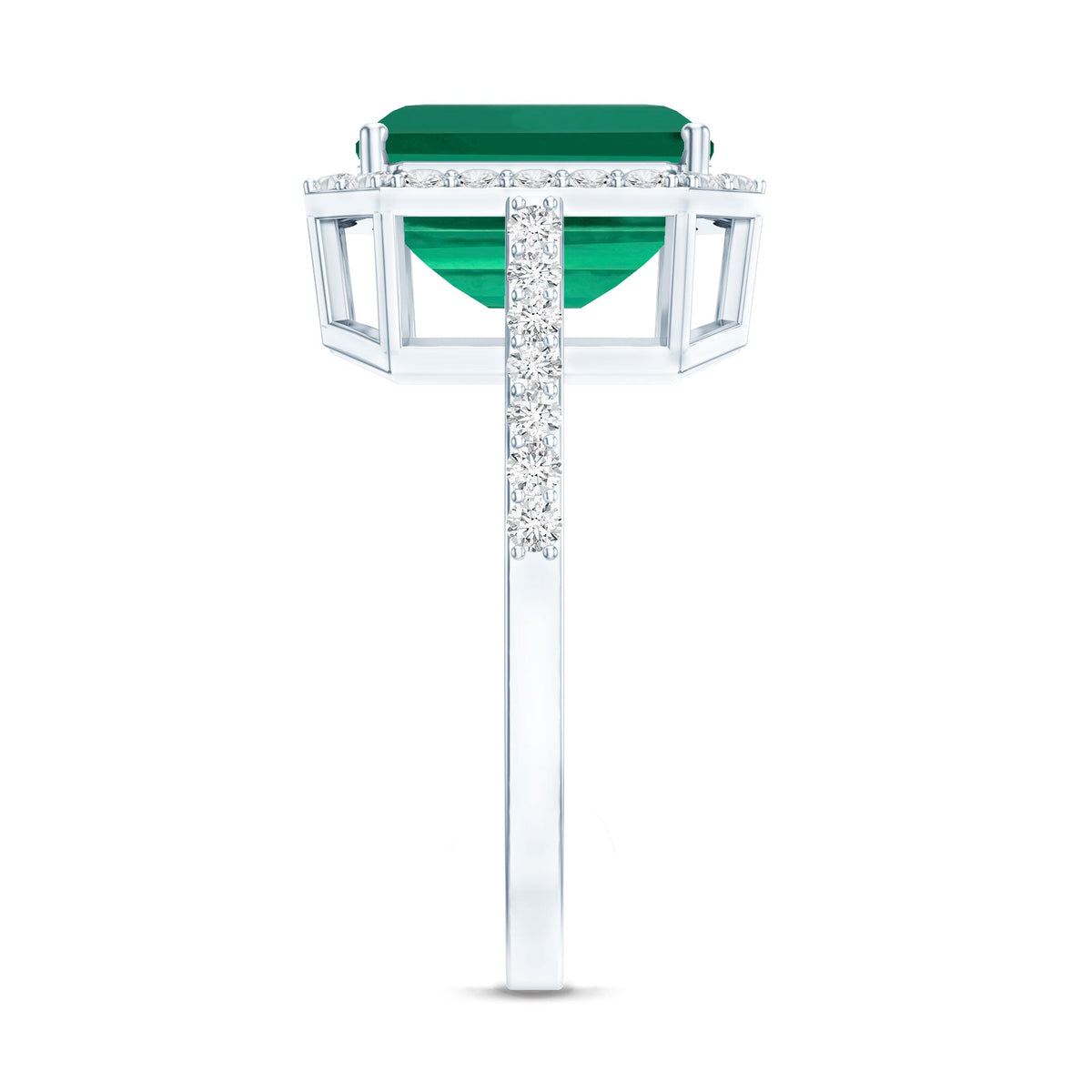 Emerald Engagement Ring – Lab Grown Emerald Cut 3 Carat Diamond Halo Ring