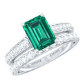 Emerald Engagement Ring Lab Grown Emerald Cut Ring – Wedding Band Set With Moissanite Side Stones