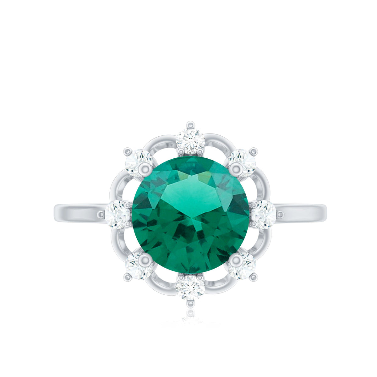 Emerald Engagement Ring – Lab Grown Emerald Designer Flower Ring with Diamonds