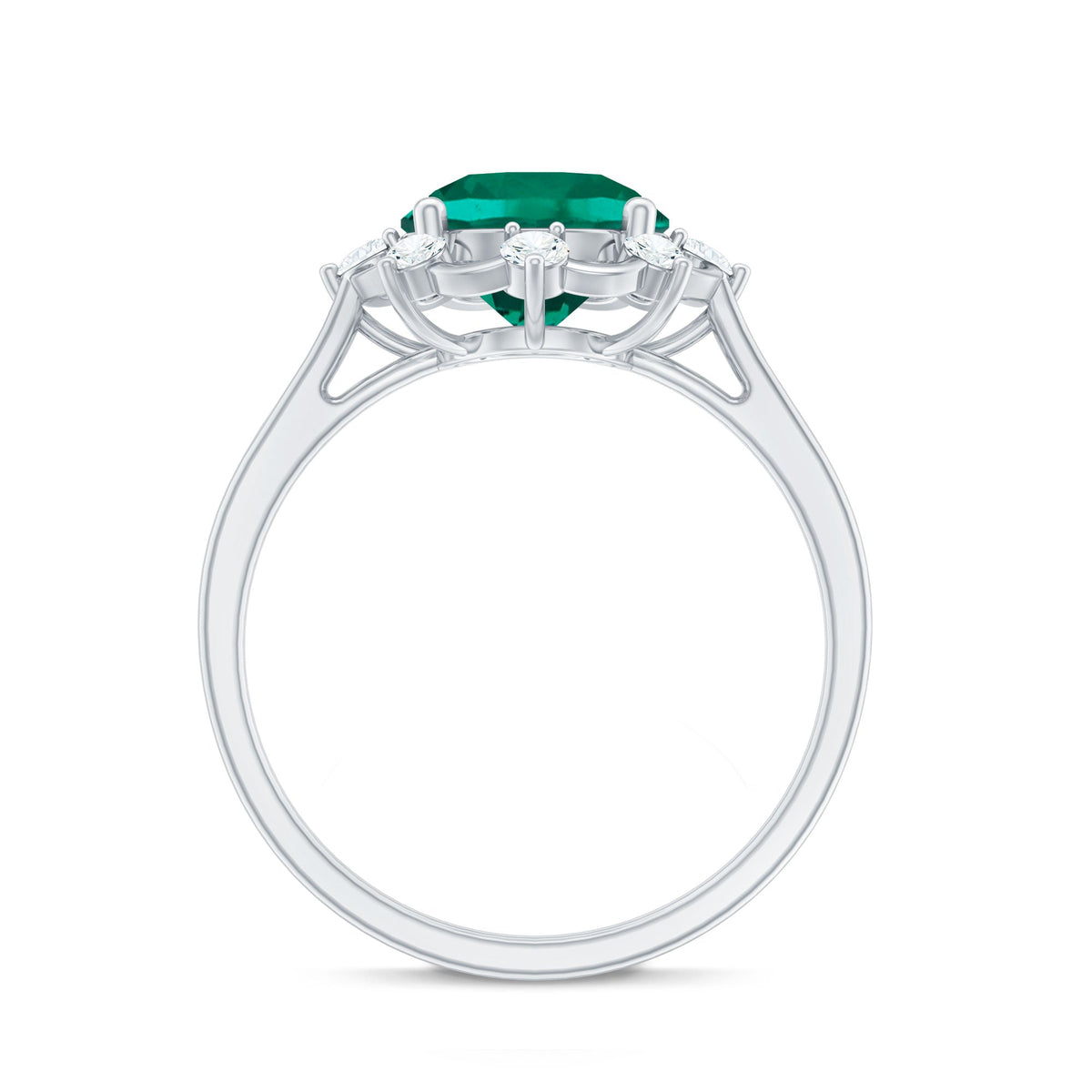 Emerald Engagement Ring – Lab Grown Emerald Designer Flower Ring with Diamonds