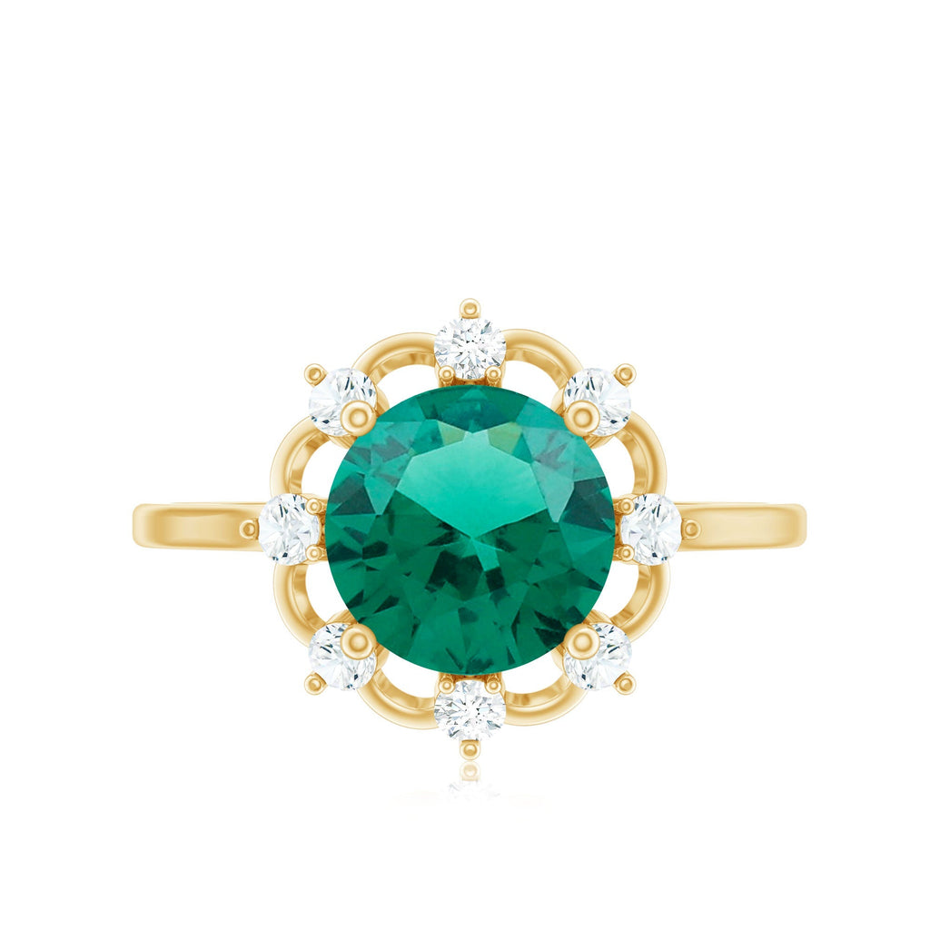Emerald Engagement Ring – Lab Grown Emerald Designer Flower Ring with Diamonds