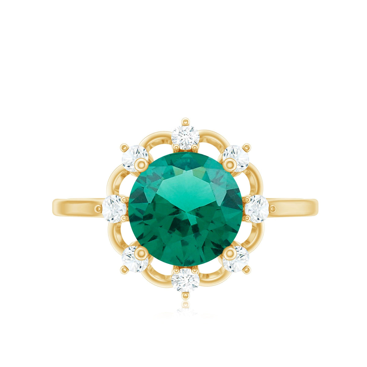 Emerald Engagement Ring – Lab Grown Emerald Designer Flower Ring with Diamonds
