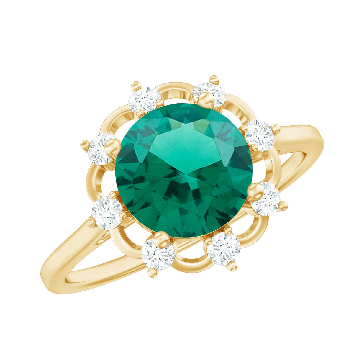 Emerald Engagement Ring – Lab Grown Emerald Designer Flower Ring with Diamonds