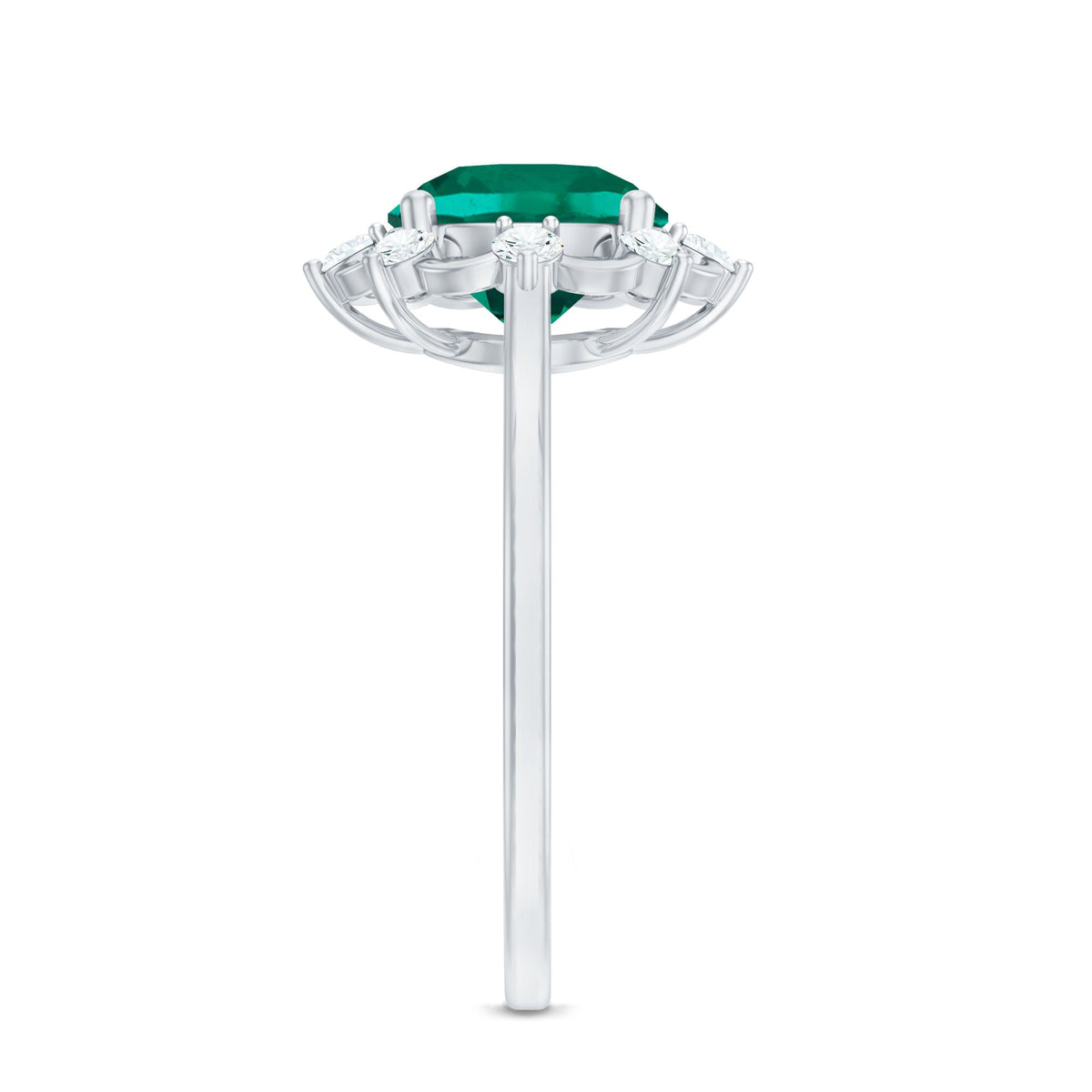 Emerald Engagement Ring – Lab Grown Emerald Designer Flower Ring with Diamonds