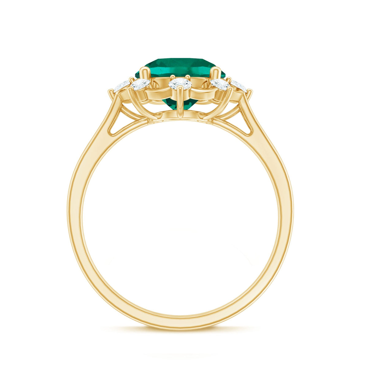 Emerald Engagement Ring – Lab Grown Emerald Designer Flower Ring with Diamonds