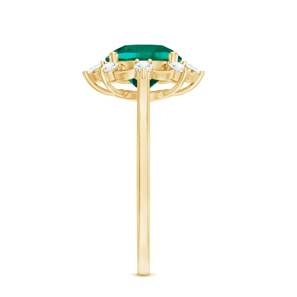 Emerald Engagement Ring – Lab Grown Emerald Designer Flower Ring with Diamonds