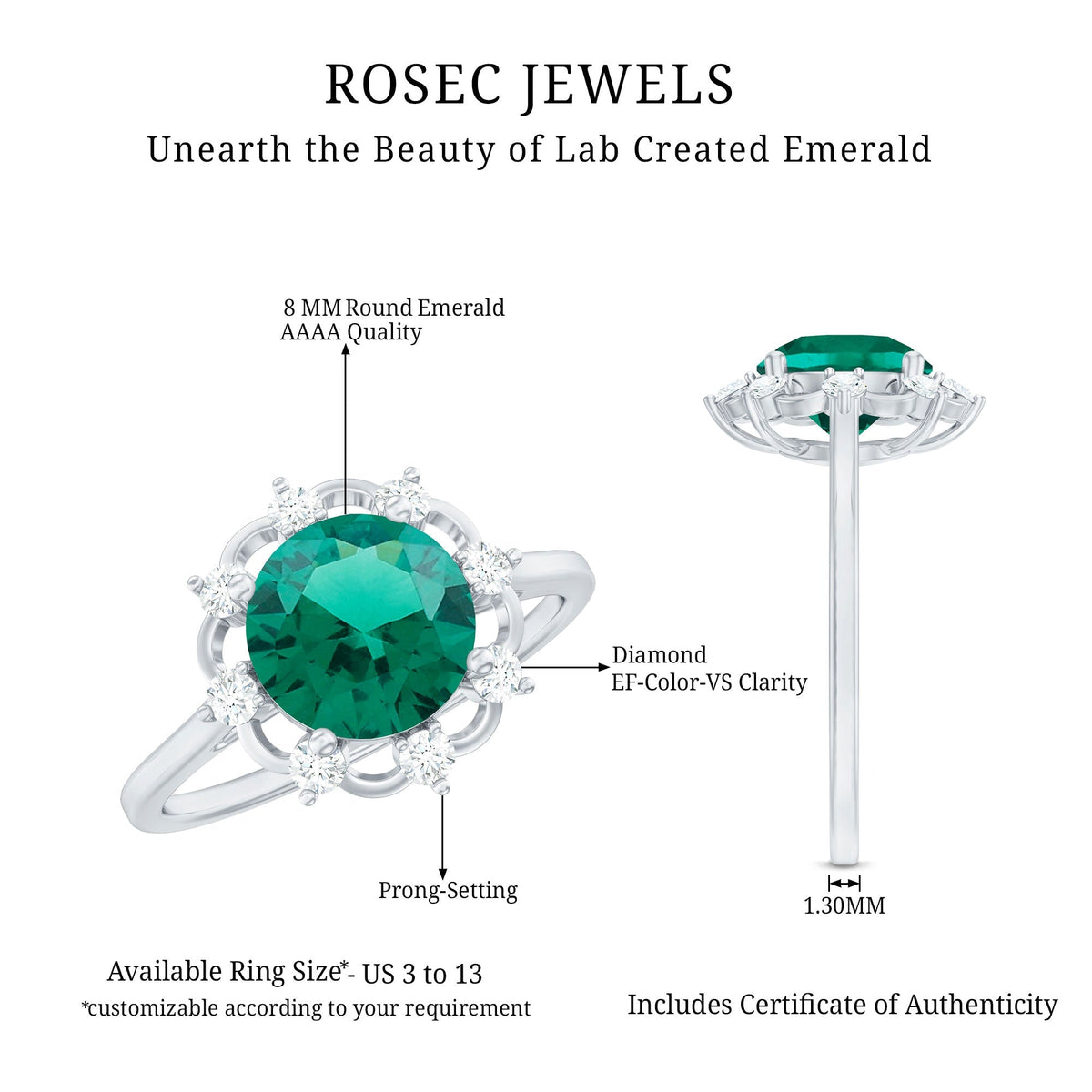 Emerald Engagement Ring – Lab Grown Emerald Designer Flower Ring with Diamonds