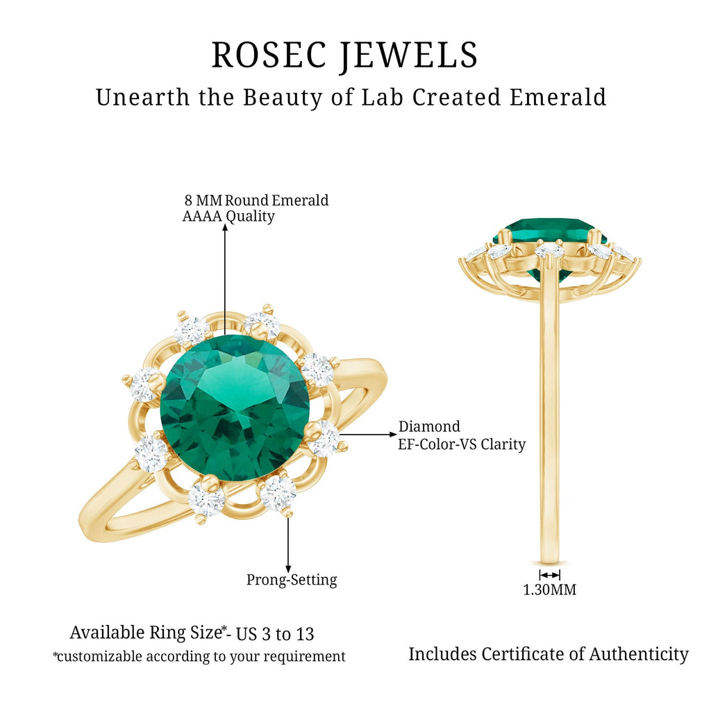 Emerald Engagement Ring – Lab Grown Emerald Designer Flower Ring with Diamonds