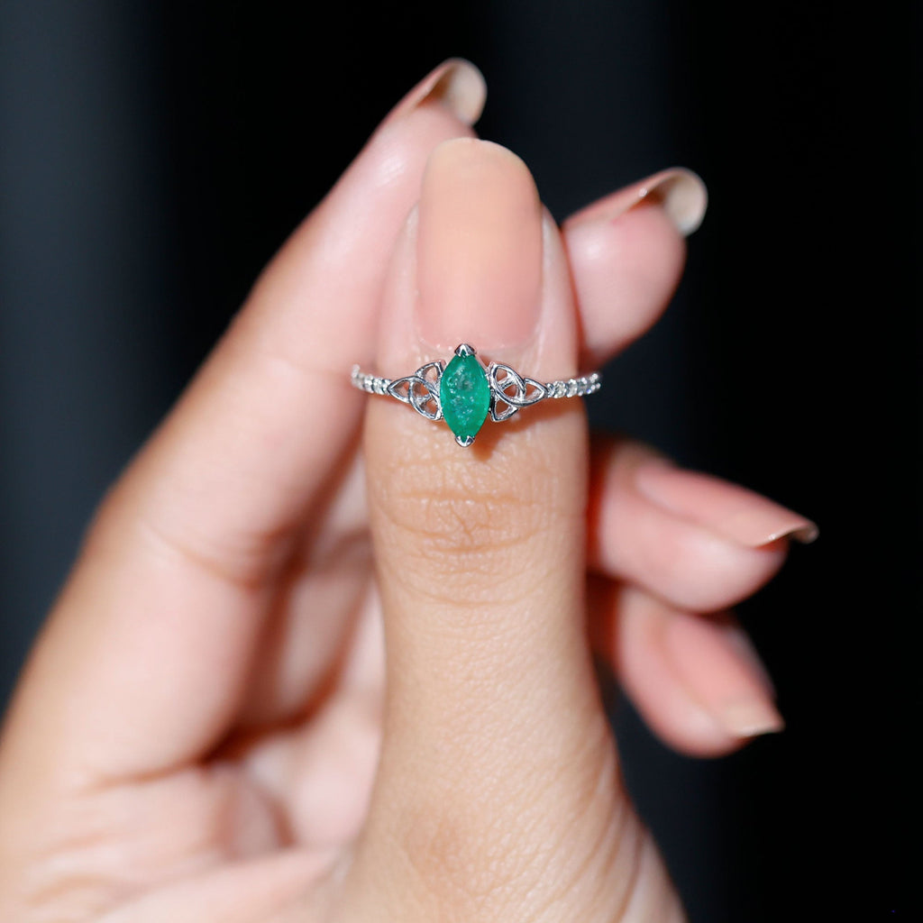 Emerald Engagement Ring – Marquise Cut Celtic Knot with AAA Quality Diamonds