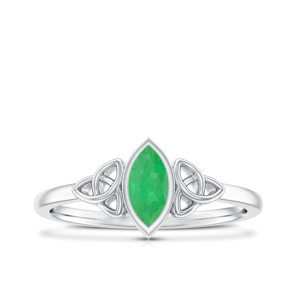 Emerald Engagement Ring – Marquise Cut Natural Emerald With Protective Bezel Setting