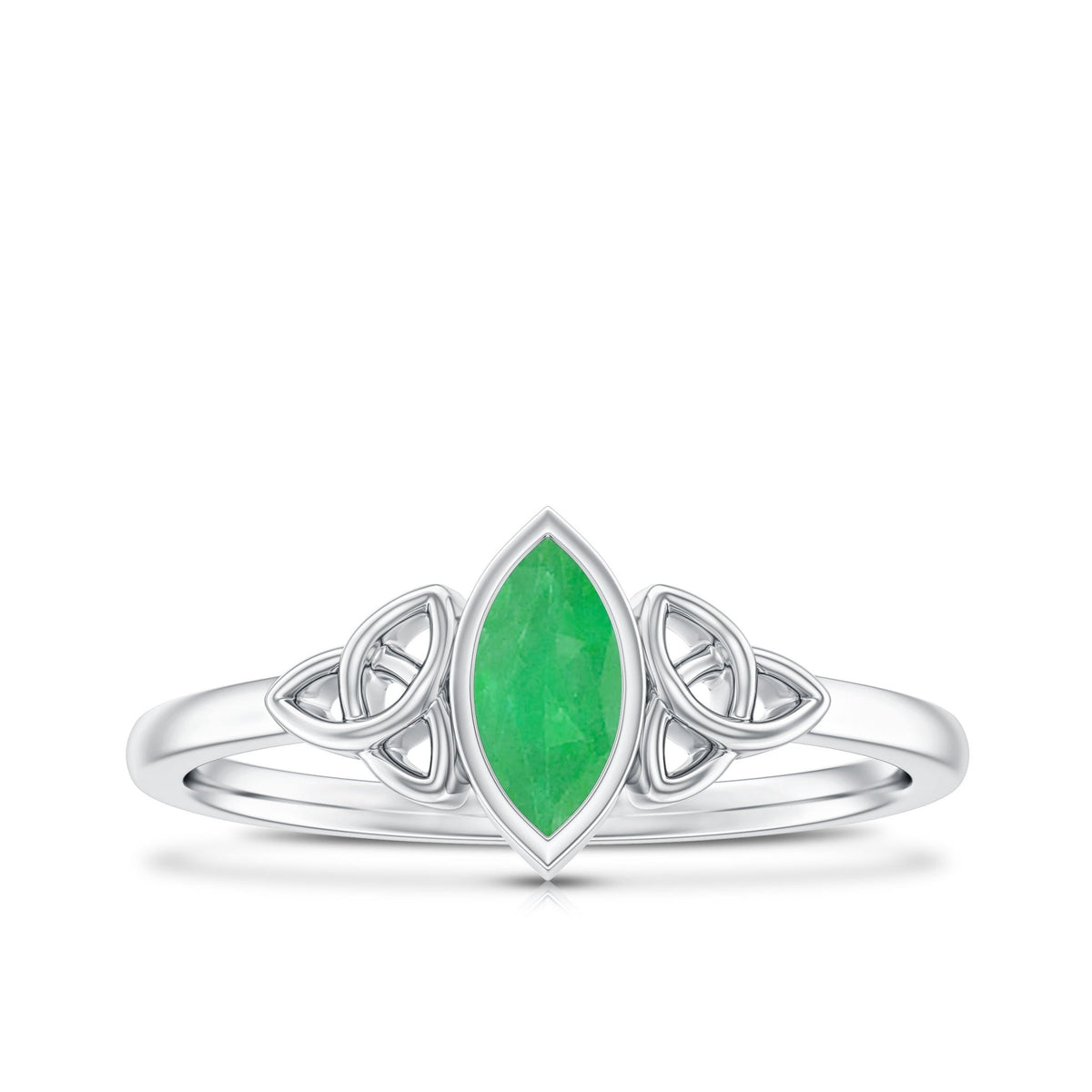 Emerald Engagement Ring – Marquise Cut Natural Emerald With Protective Bezel Setting
