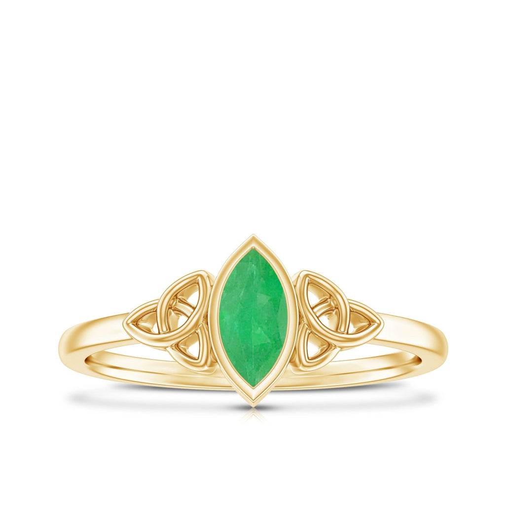 Emerald Engagement Ring – Marquise Cut Natural Emerald With Protective Bezel Setting