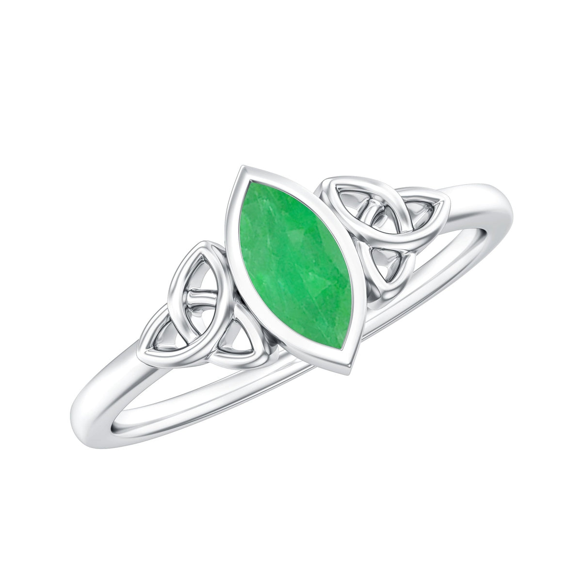 Emerald Engagement Ring – Marquise Cut Natural Emerald With Protective Bezel Setting