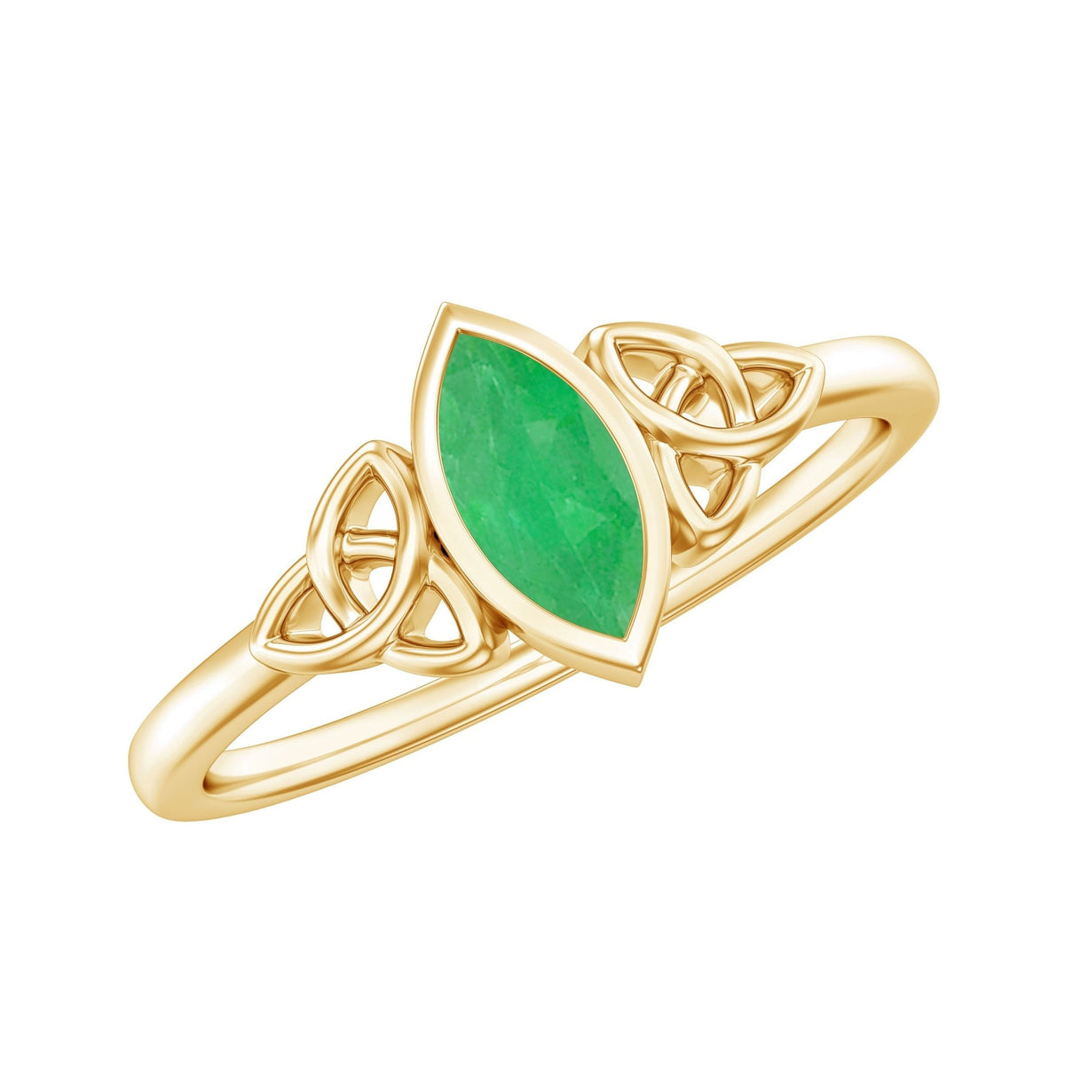 Emerald Engagement Ring – Marquise Cut Natural Emerald With Protective Bezel Setting