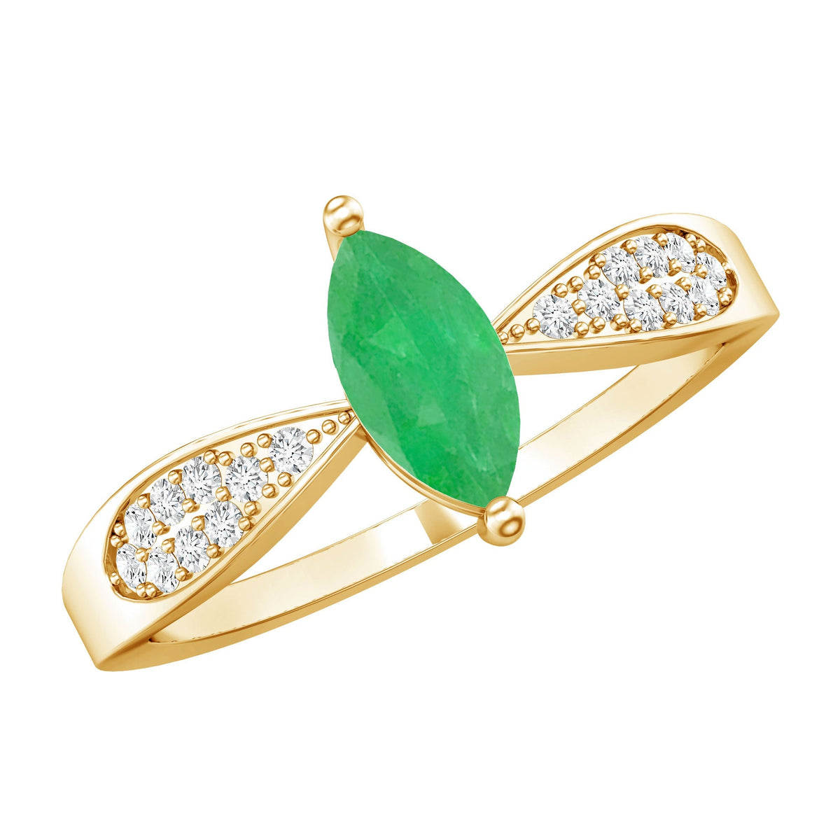 Emerald Engagement Ring – Marquise Diamond Solitaire with Pinched Shank Design