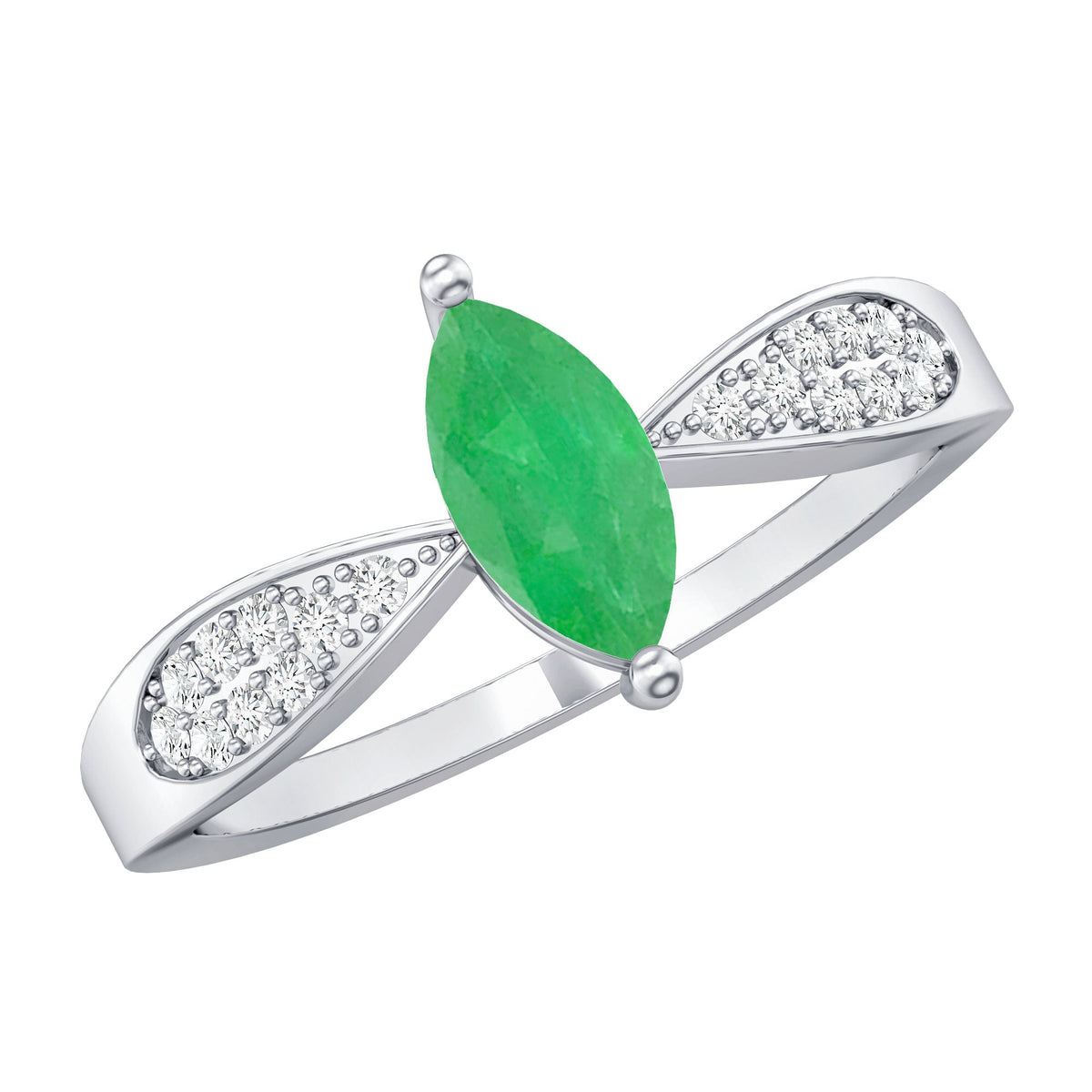 Emerald Engagement Ring – Marquise Diamond Solitaire with Pinched Shank Design