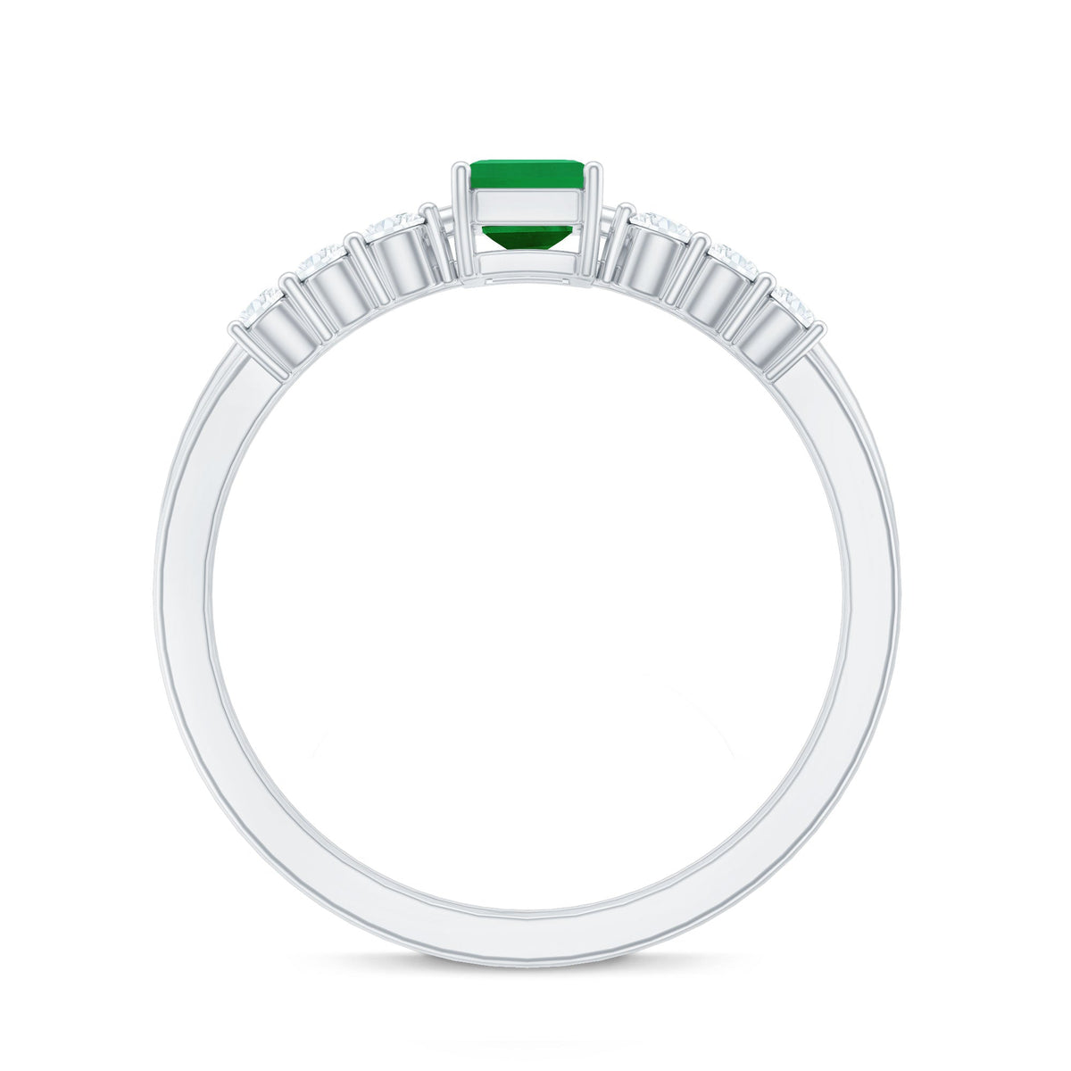 Emerald Engagement Ring - Minimalist Emerald Cut Wedding Ring Set | Diamond Enhancer