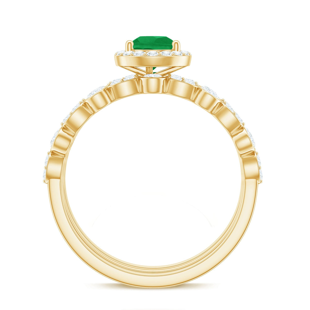 Emerald Engagement Ring – Natural 0.6 Ct Pear Shaped Teardrop Set with Wedding Bands
