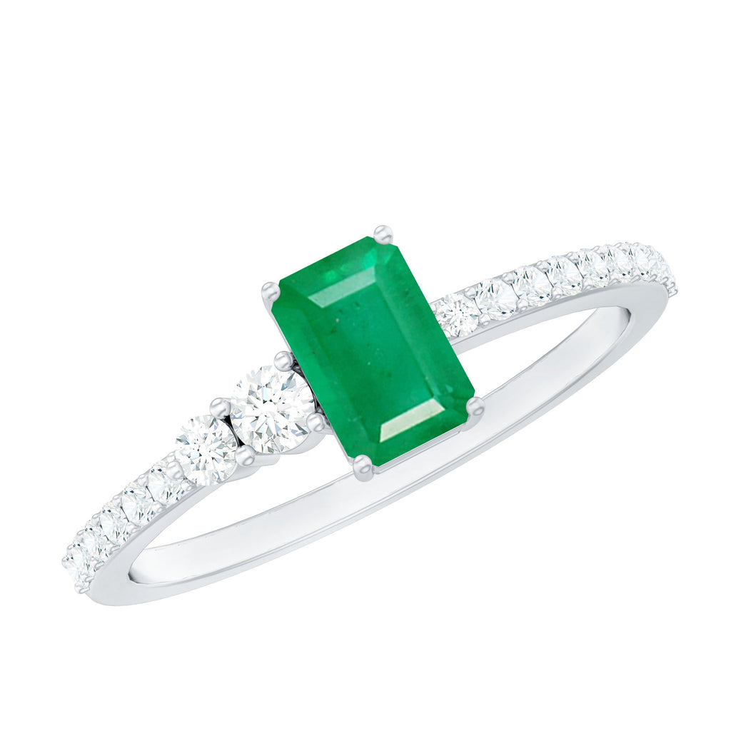 Emerald Engagement Ring – Natural 4x6 mm Emerald Solitaire with Diamond Side Stones