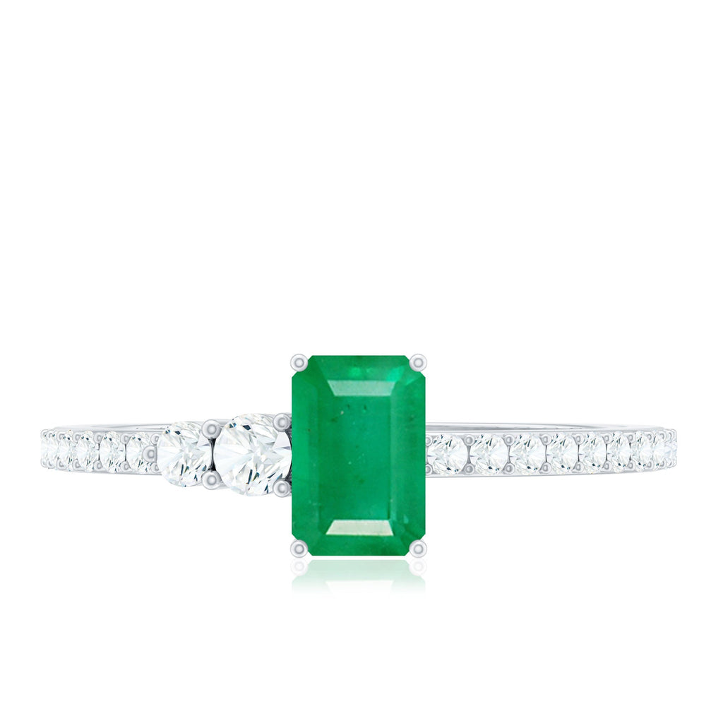 Emerald Engagement Ring – Natural 4x6 mm Emerald Solitaire with Diamond Side Stones