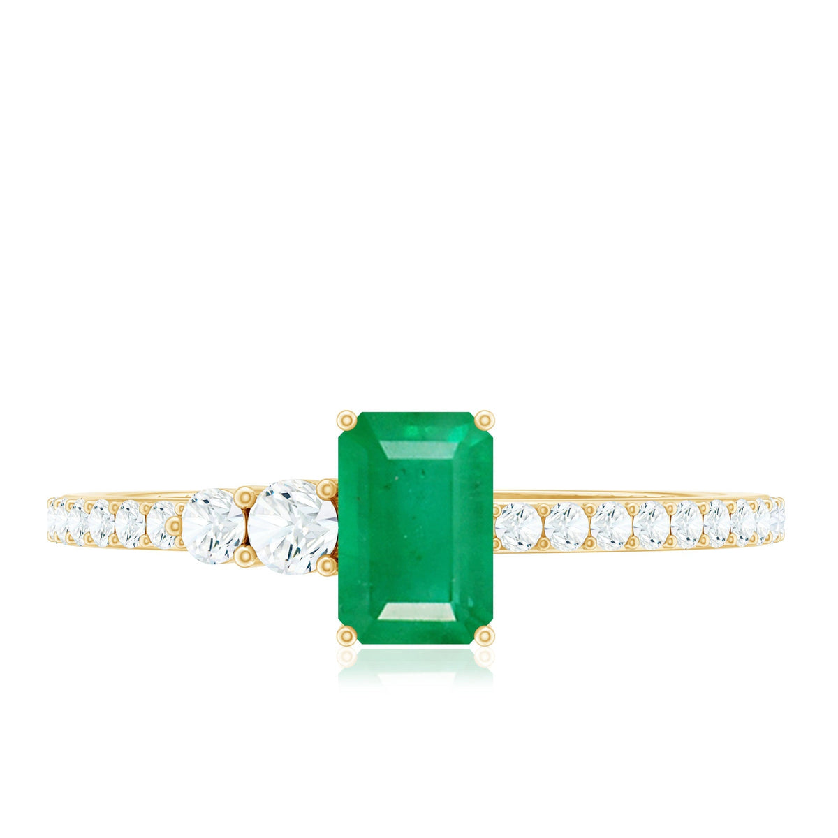 Emerald Engagement Ring – Natural 4x6 mm Emerald Solitaire with Diamond Side Stones