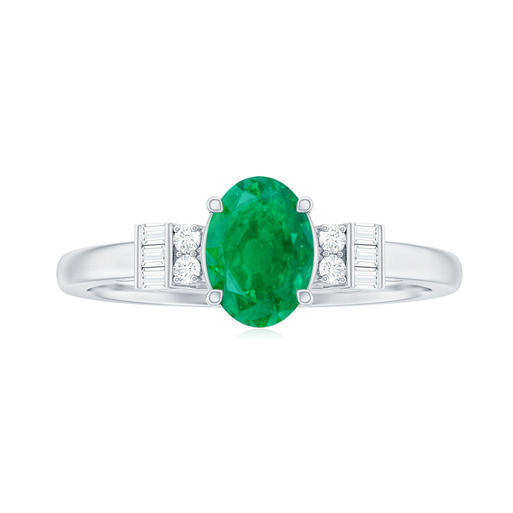 Emerald Engagement Ring – Natural 5x7 MM Oval AAA Quality Emerald with Diamond Band