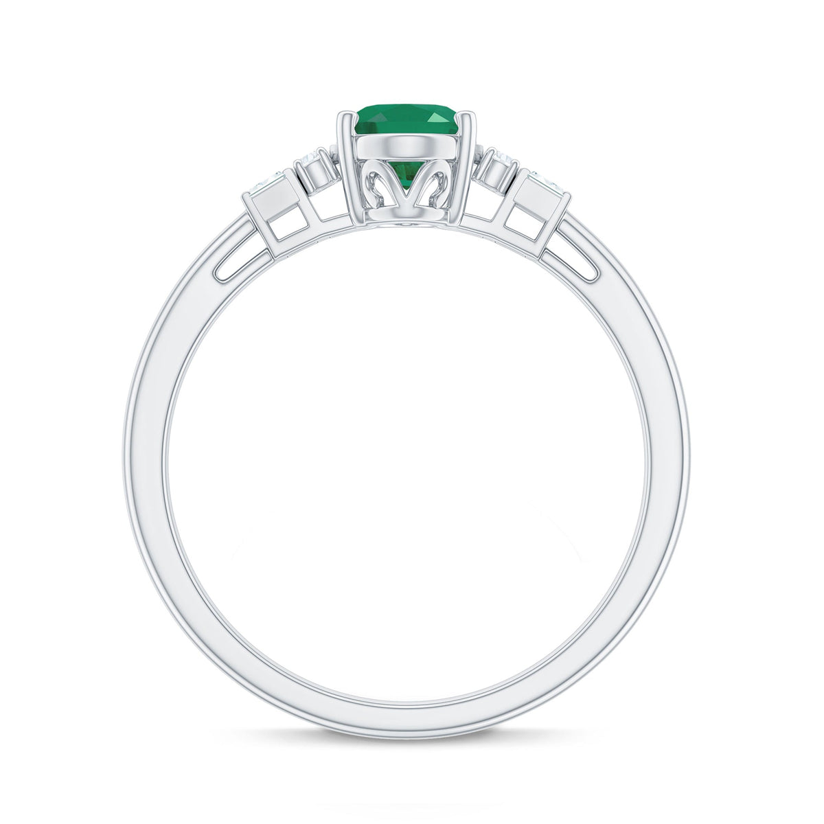 Emerald Engagement Ring – Natural 5x7 MM Oval AAA Quality Emerald with Diamond Band