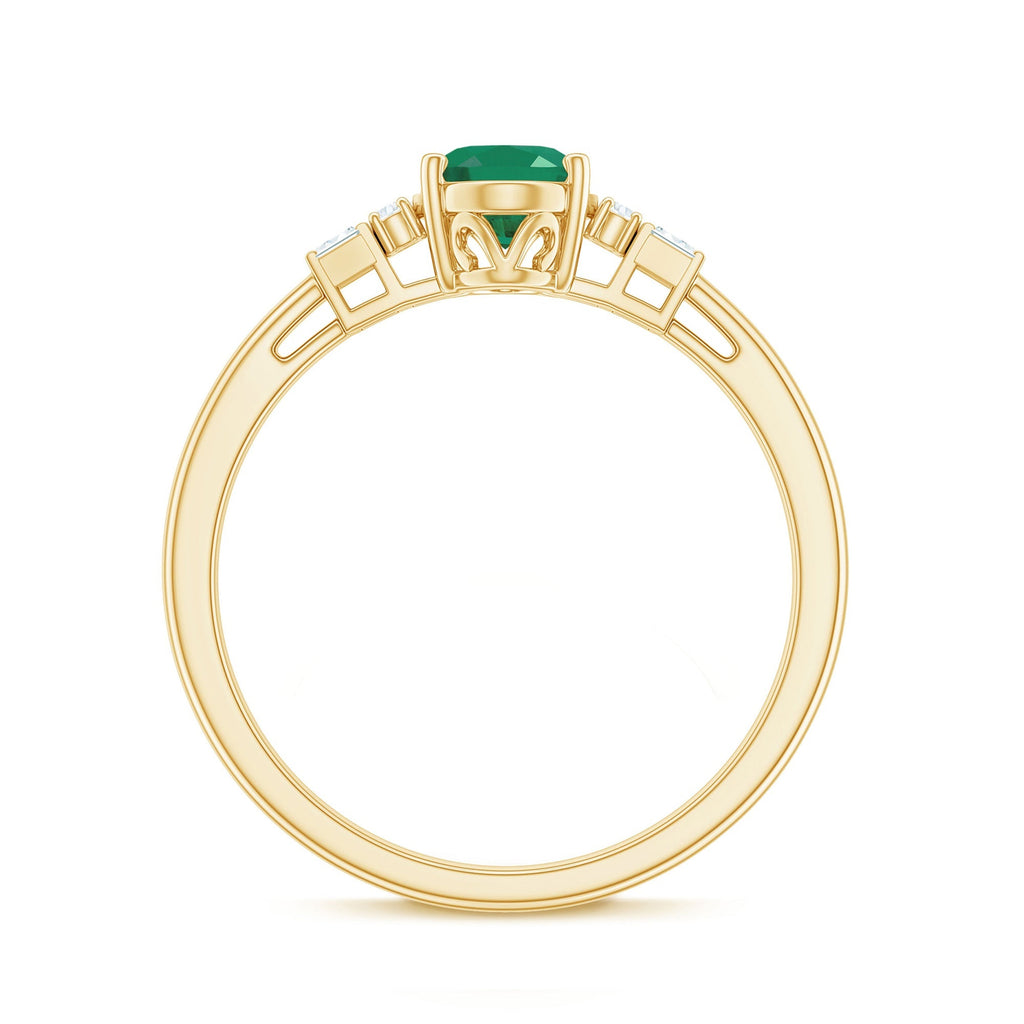 Emerald Engagement Ring – Natural 5x7 MM Oval AAA Quality Emerald with Diamond Band