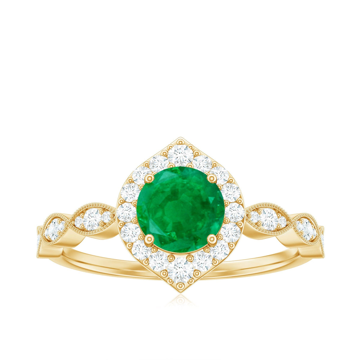 Emerald Engagement Ring – Natural Emerald Halo Diamond Ring With Vintage Style