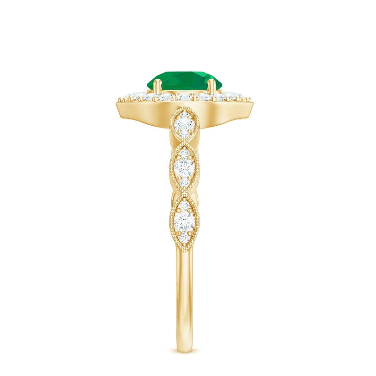 Emerald Engagement Ring – Natural Emerald Halo Diamond Ring With Vintage Style