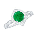 Emerald Engagement Ring – Natural Emerald Halo Diamond Ring With Vintage Style