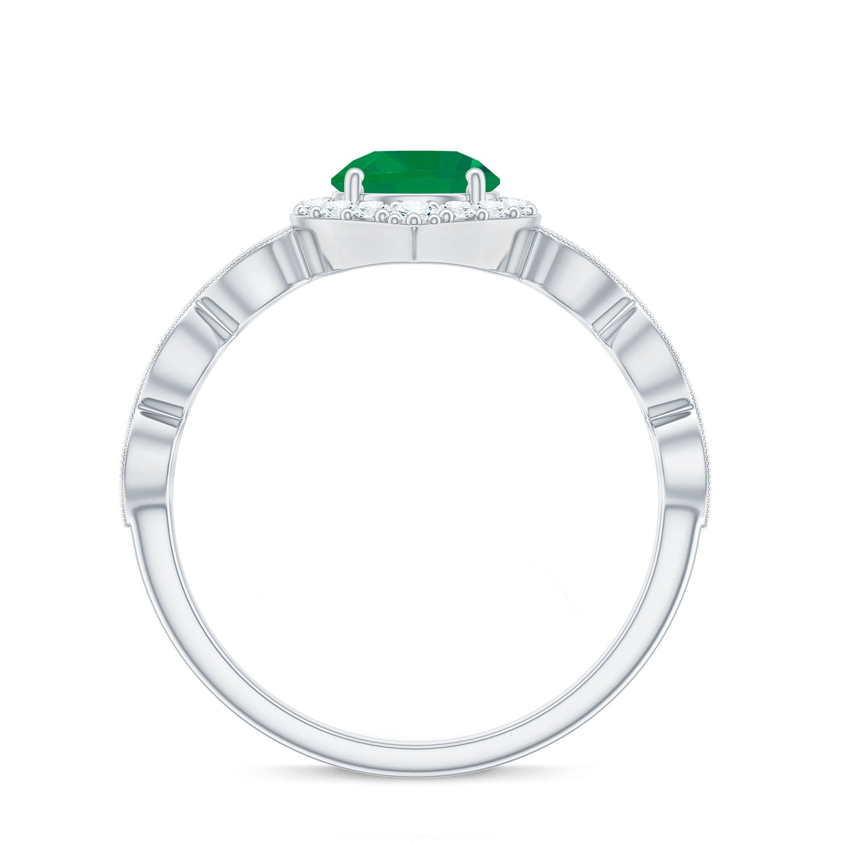 Emerald Engagement Ring – Natural Emerald Halo Diamond Ring With Vintage Style