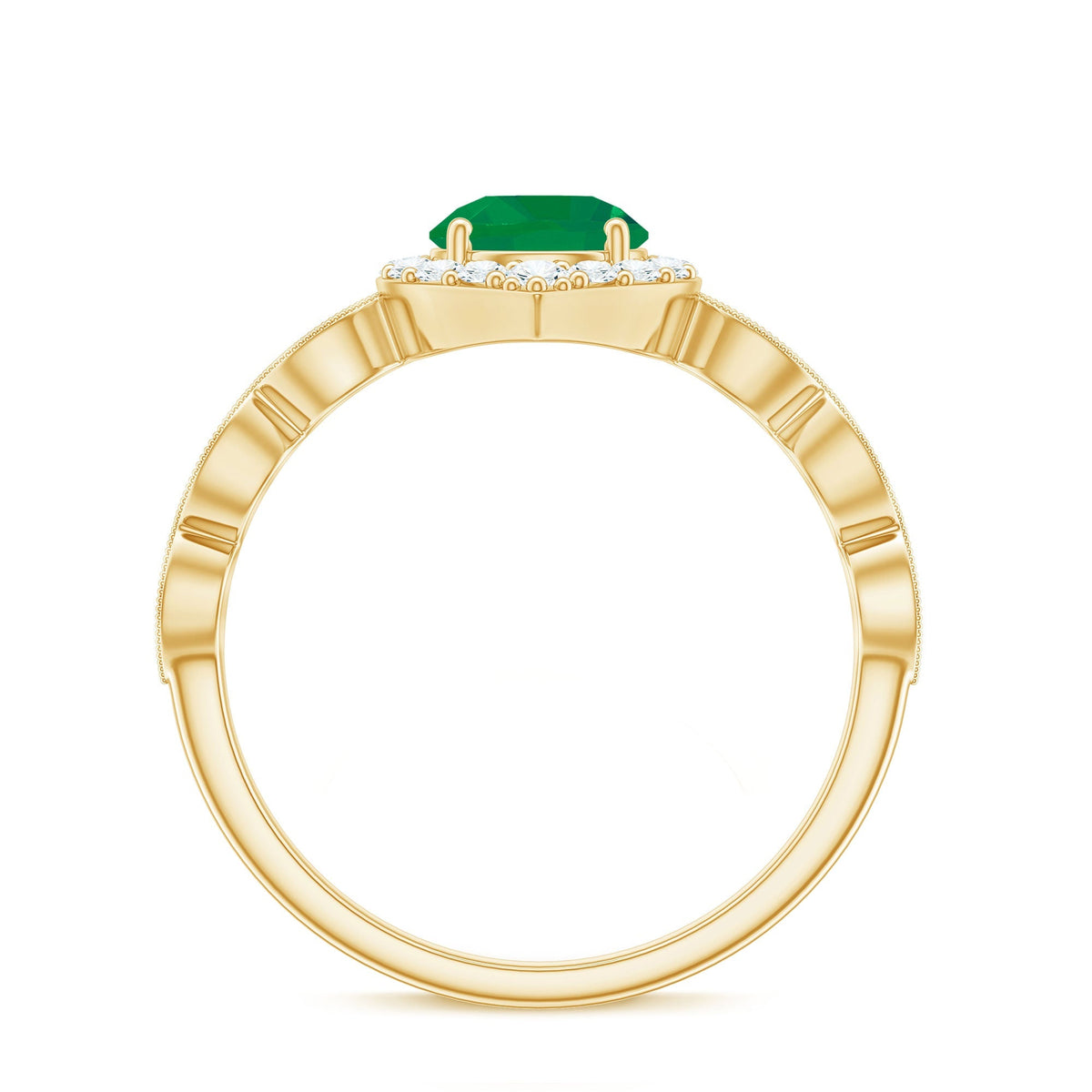 Emerald Engagement Ring – Natural Emerald Halo Diamond Ring With Vintage Style