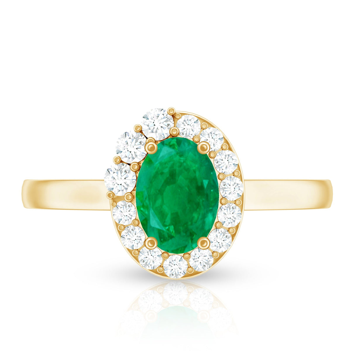 Emerald Engagement Ring – Natural Oval Emerald with Diamond Halo | Rosec Jewels