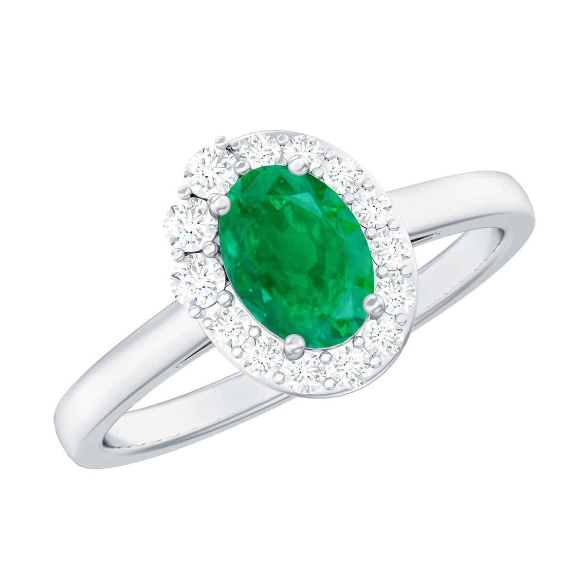 Emerald Engagement Ring – Natural Oval Emerald with Diamond Halo | Rosec Jewels