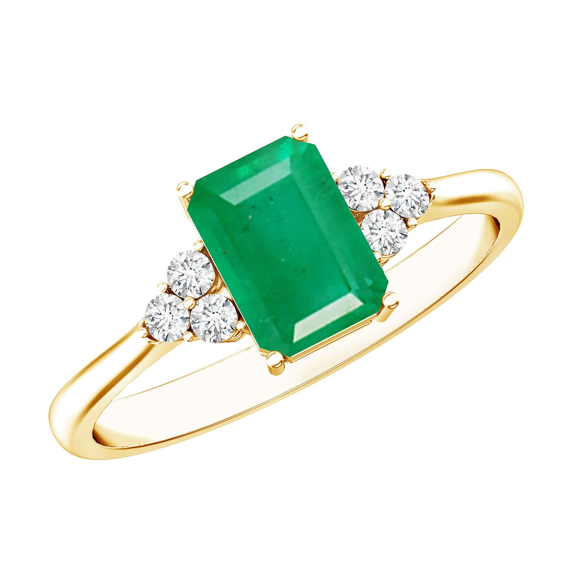 Emerald Engagement Ring – Octagon Cut Solitaire with Diamond Trio | AAA Quality