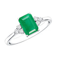 Emerald Engagement Ring – Octagon Cut Solitaire with Diamond Trio | AAA Quality