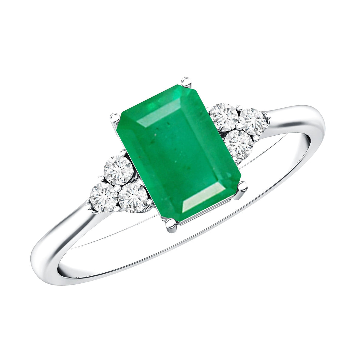Emerald Engagement Ring – Octagon Cut Solitaire with Diamond Trio | AAA Quality