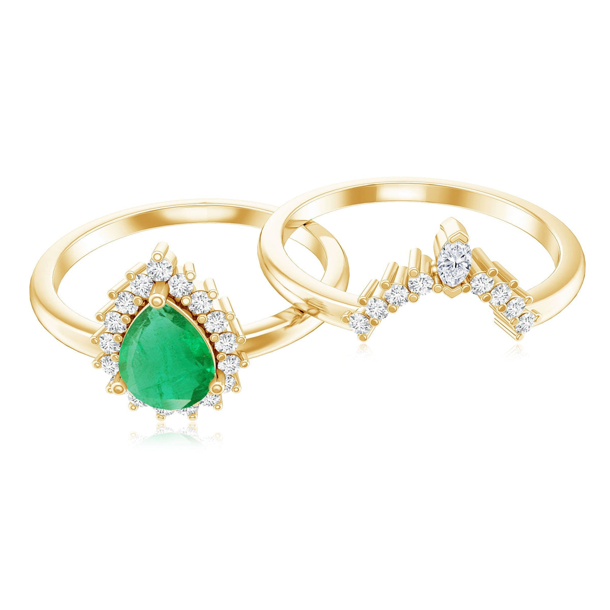Emerald Engagement Ring Pear Shape – Vibrant Green Emerald & Diamond Wedding Band Set