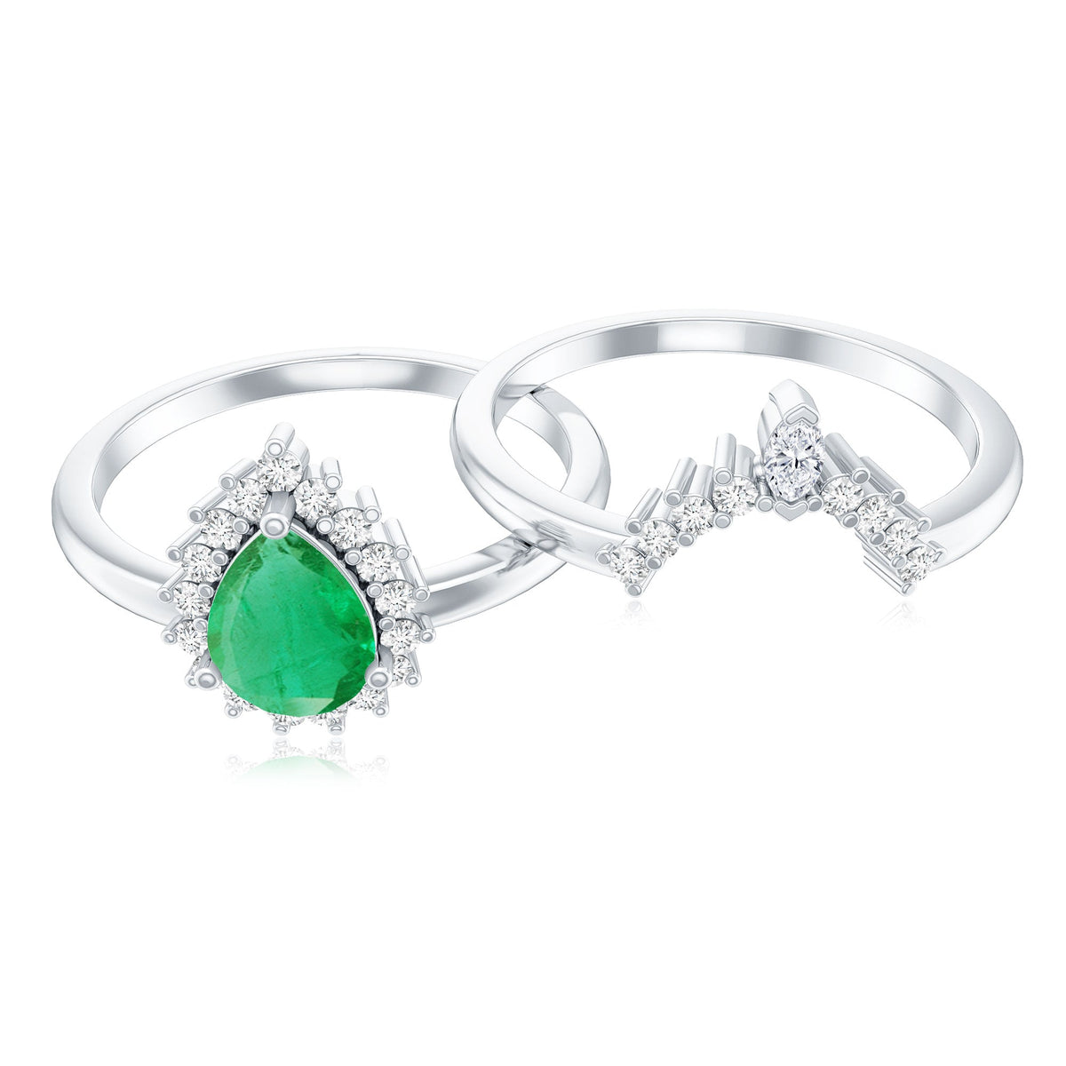Emerald Engagement Ring Pear Shape – Vibrant Green Emerald & Diamond Wedding Band Set