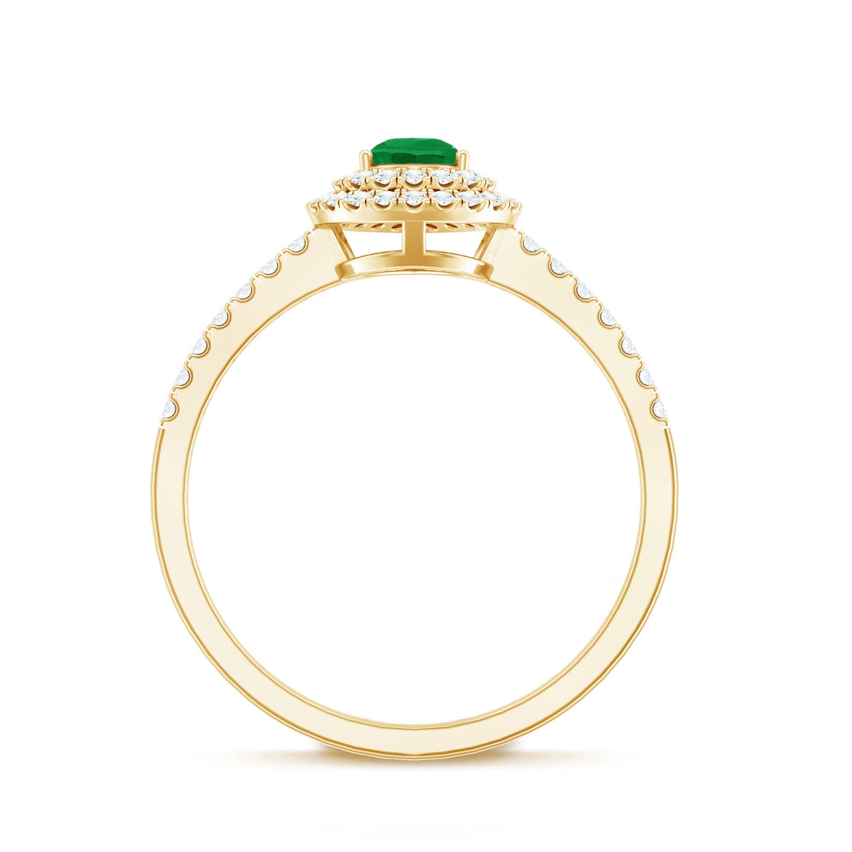 Emerald Engagement Ring - Pear Shaped Natural Emerald Teardrop with Diamond Double Halo
