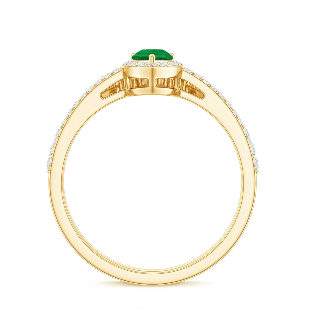 Emerald Engagement Ring Pear Shaped Ring Set – Diamond Wedding Band Duo