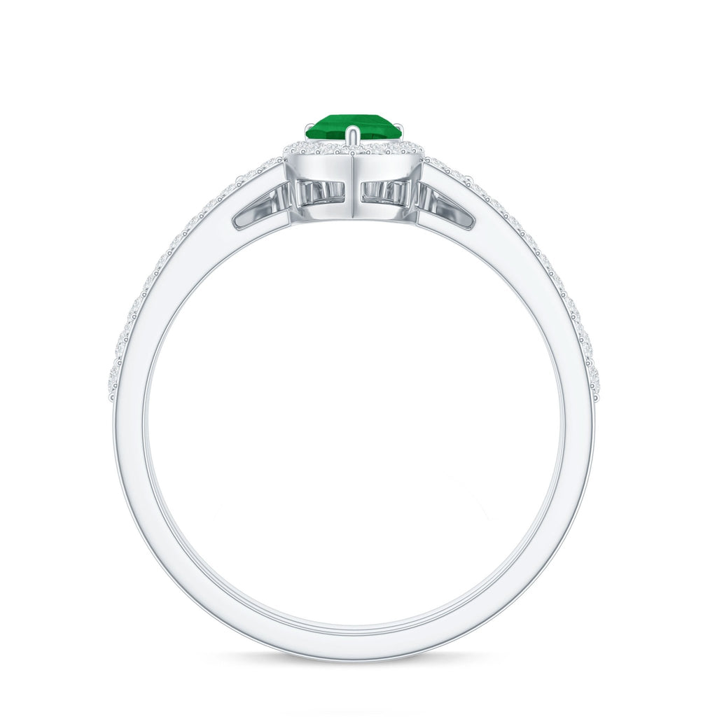 Emerald Engagement Ring Pear Shaped Ring Set – Diamond Wedding Band Duo