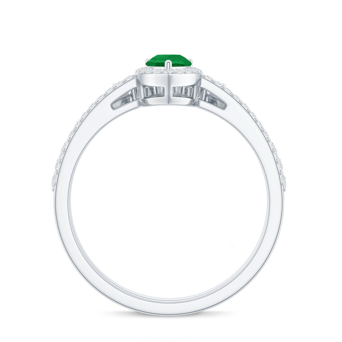 Emerald Engagement Ring Pear Shaped Ring Set – Diamond Wedding Band Duo