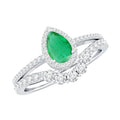 Emerald Engagement Ring Pear Shaped Ring Set – Diamond Wedding Band Duo