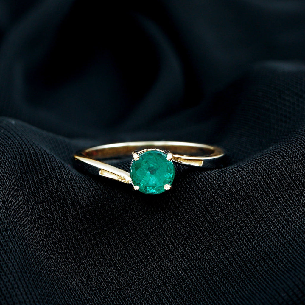 Emerald Engagement Ring - Round Solitaire 5MM Emerald in Elegant Bypass Shank