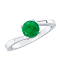 Emerald Engagement Ring - Round Solitaire 5MM Emerald in Elegant Bypass Shank