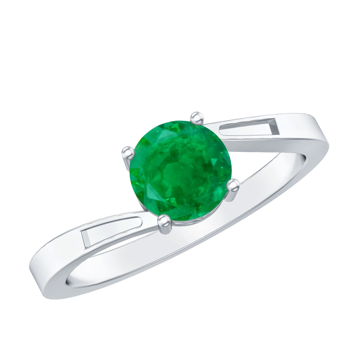 Emerald Engagement Ring - Round Solitaire 5MM Emerald in Elegant Bypass Shank